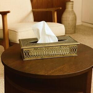 MCM Gold Metal Tissue Box Cover Holder 10.75” Wall Mount Retro Vintage